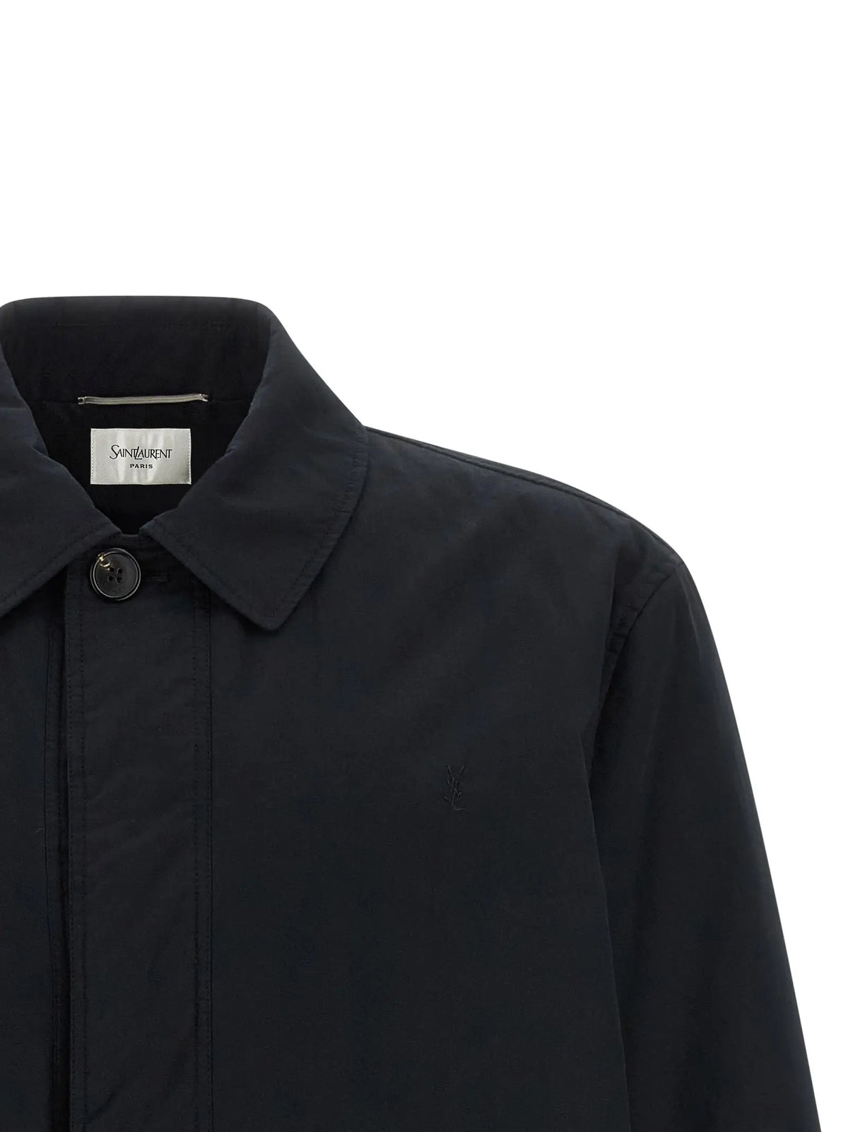 Veste saint laurent en coton noir avec col structuré et logo brodé subtil sur la poitrine