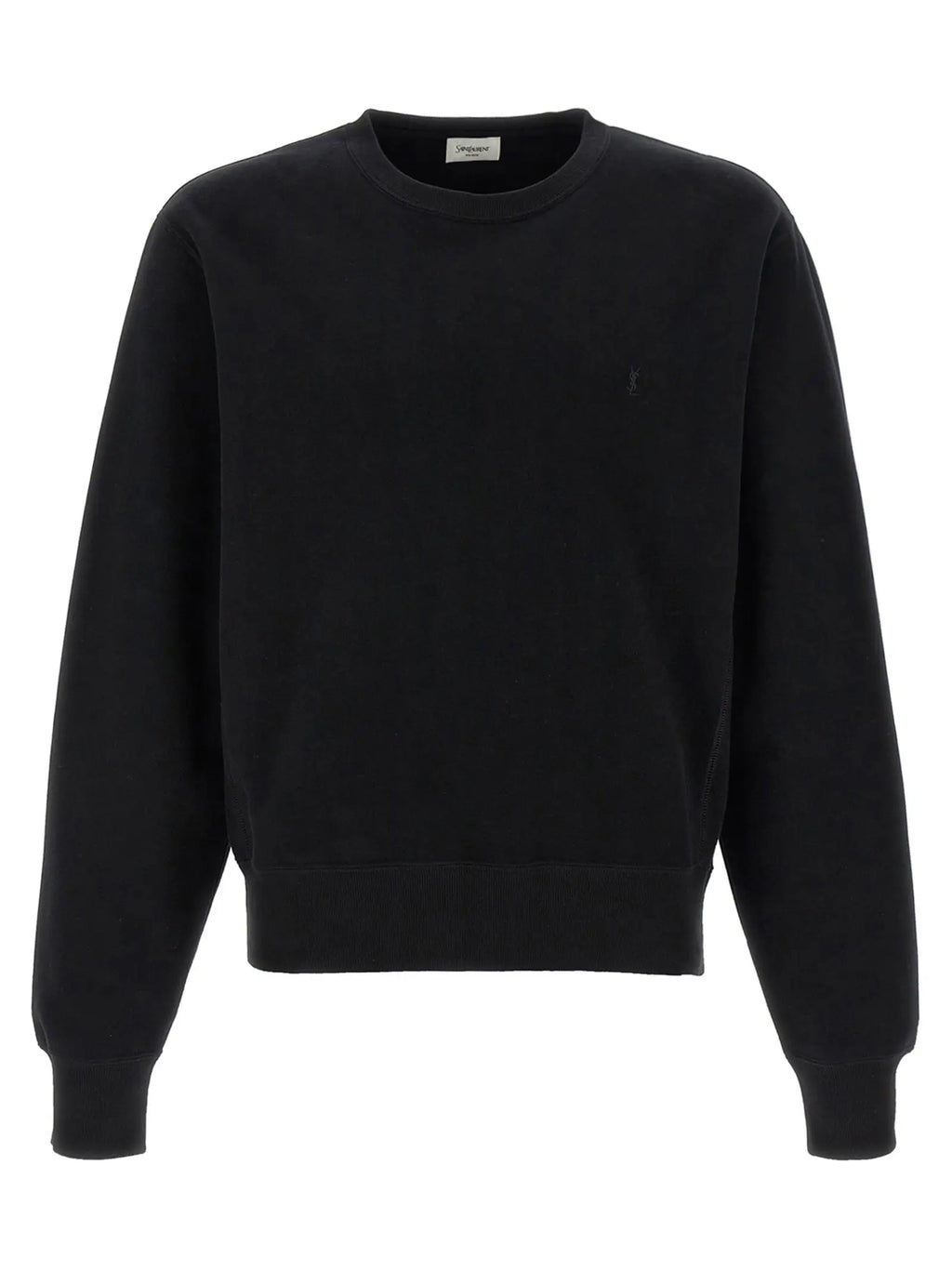 Sweatshirt saint laurent noir en coton avec logo brodé discret sur la poitrine