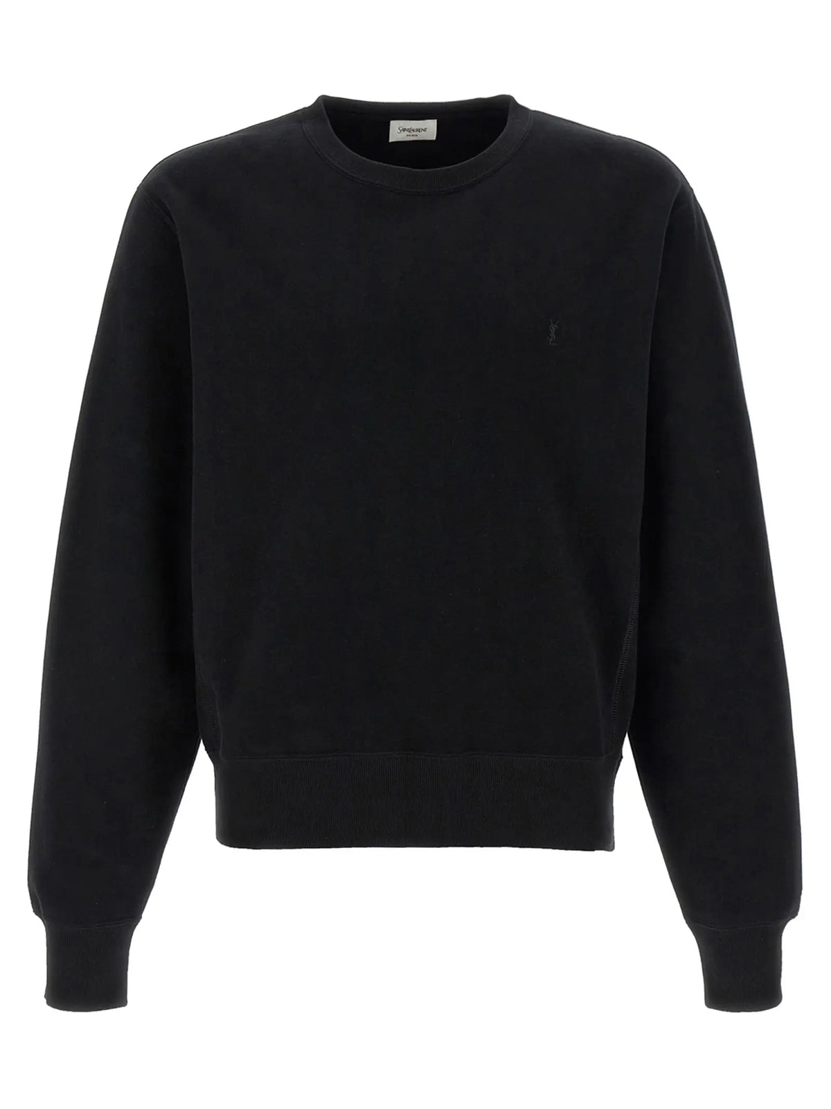 Sweatshirt saint laurent noir en coton avec logo brodé discret sur la poitrine