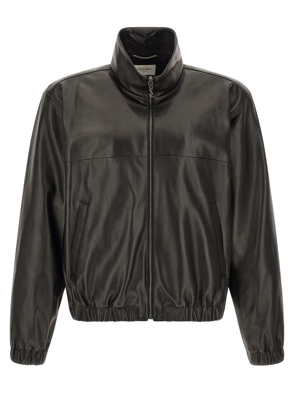 Blouson aviateur saint laurent en cuir dagneau noir mat avec poignets et ourlet côtelés