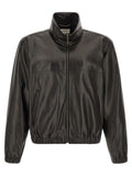 Blouson aviateur saint laurent en cuir dagneau noir mat avec poignets et ourlet côtelés