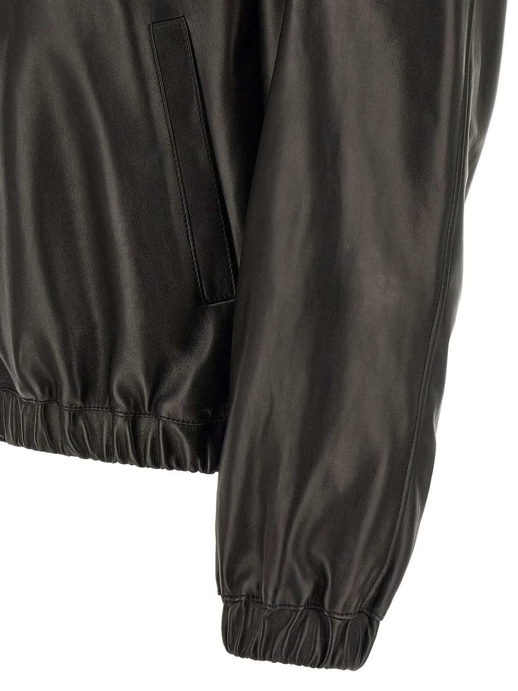 Veste bomber saint laurent noire en cuir d agneau avec poches inclinées et poignets élastiques