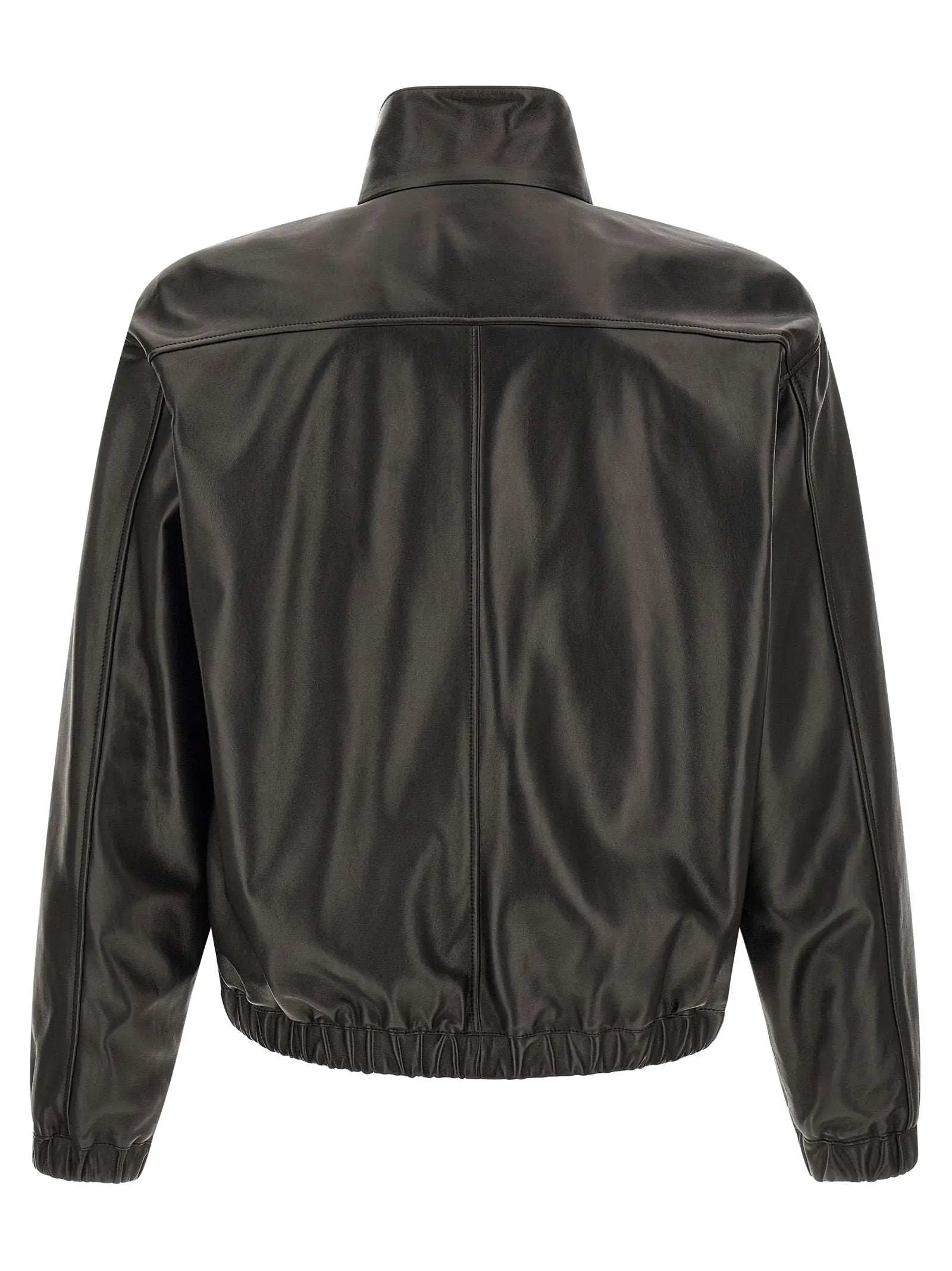 Veste bomber saint laurent en cuir dagneau noir avec col montant et poignets élastiques