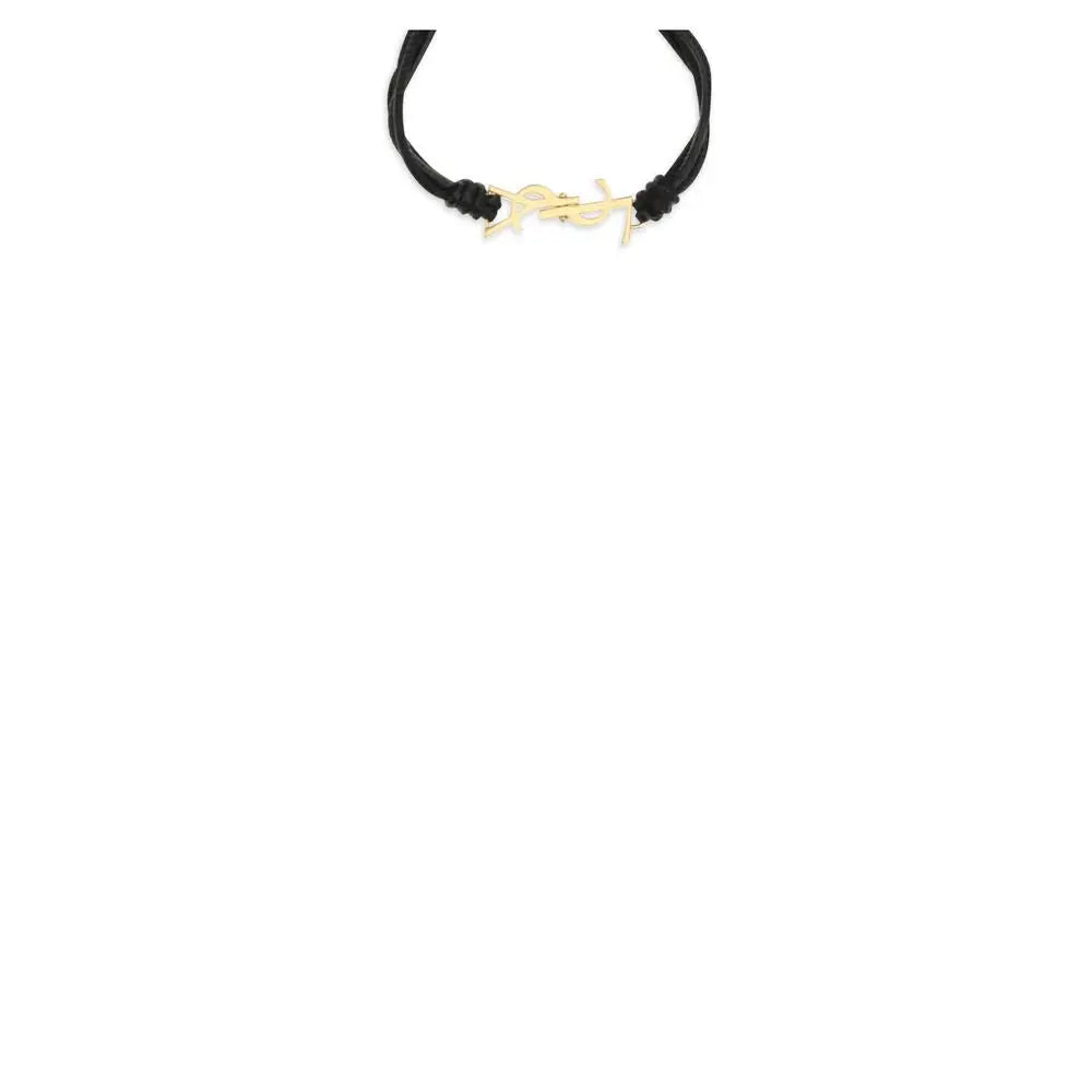 Bracelet saint laurent black lamb ovis aries en cuir noir avec un charm logo ysl doré