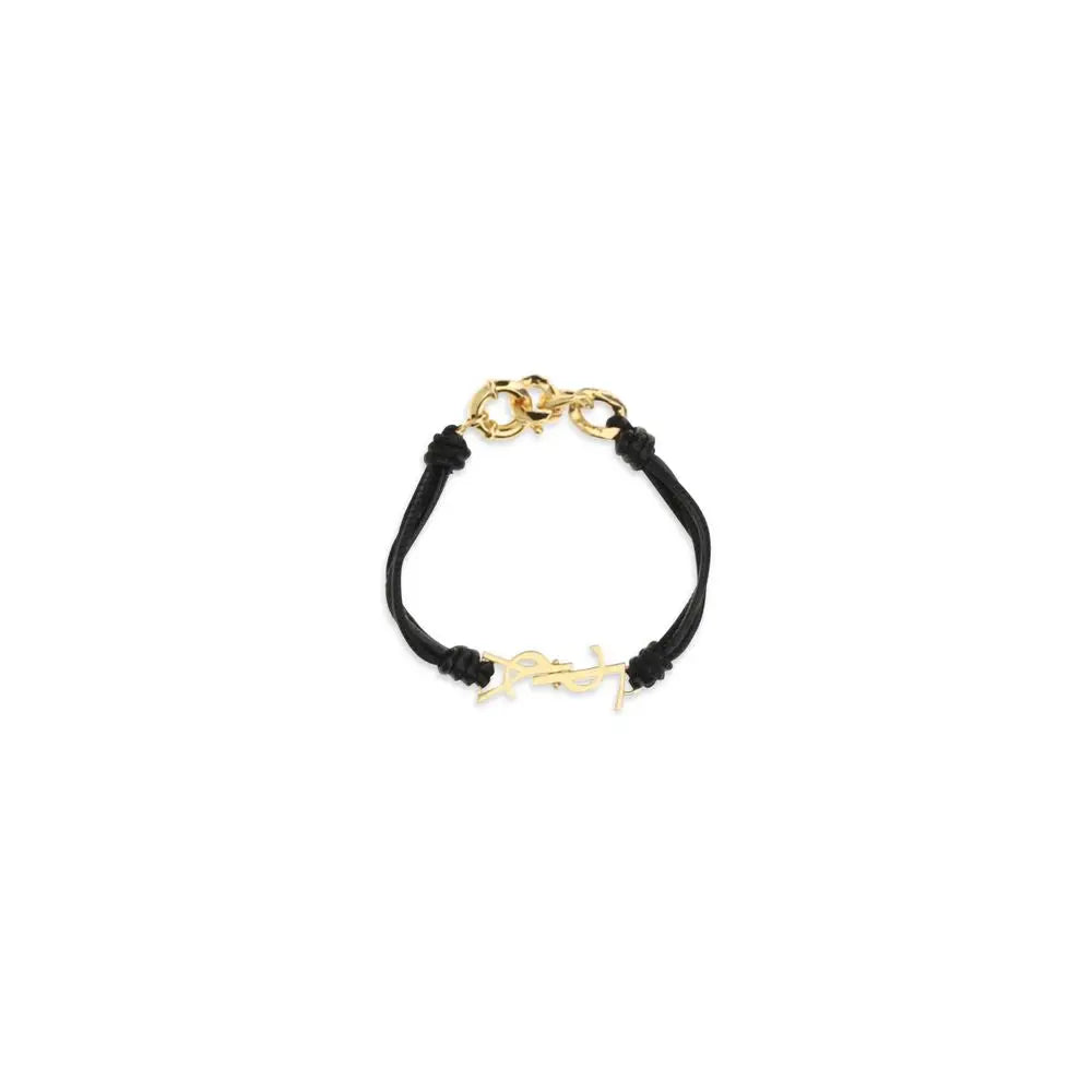 Bracelet saint laurent ovis aries noir en cuir avec logo ysl doré et fermoir doré
