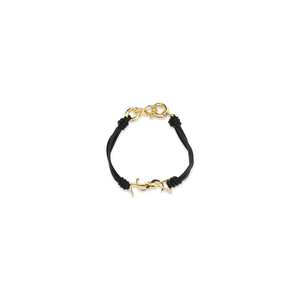 Bracelet saint laurent en corde noire avec fermoir chaîne dorée et pendentif logo ysl en métal lamb ovis aries