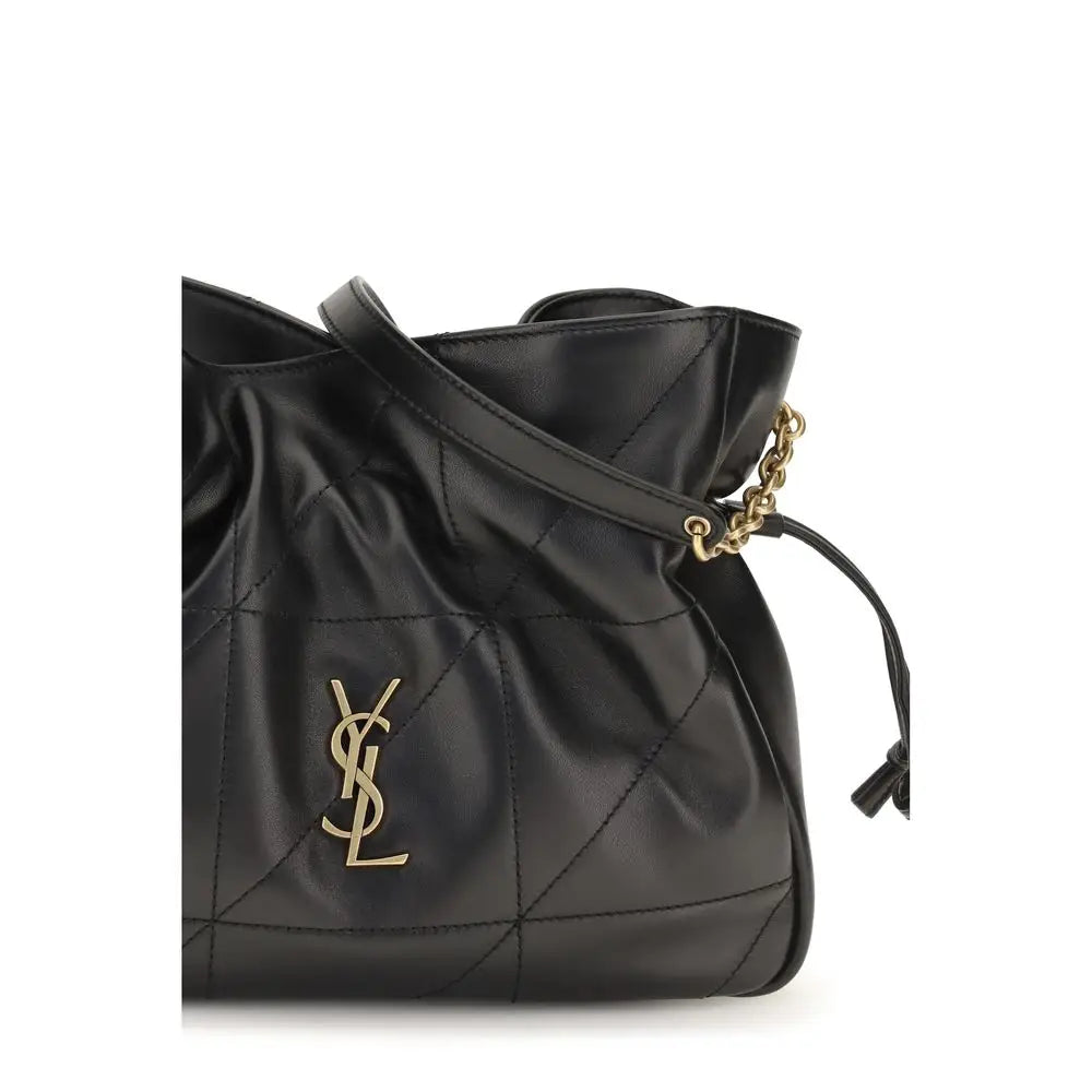 Sac seau ysl noir en cuir matelassé avec ferrures dorées et bandoulière chaîne saint laurent clutch ovis aries