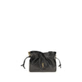 Sac seau ysl noir en cuir matelassé avec logo doré et chaîne, clutch saint laurent en agneau lamb ovis aries