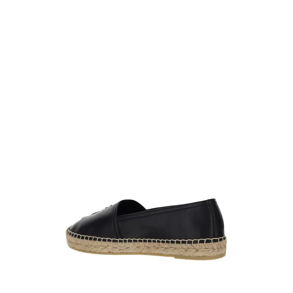 Espadrilles saint laurent noir en cuir dagneau avec semelle en jute tressée plate