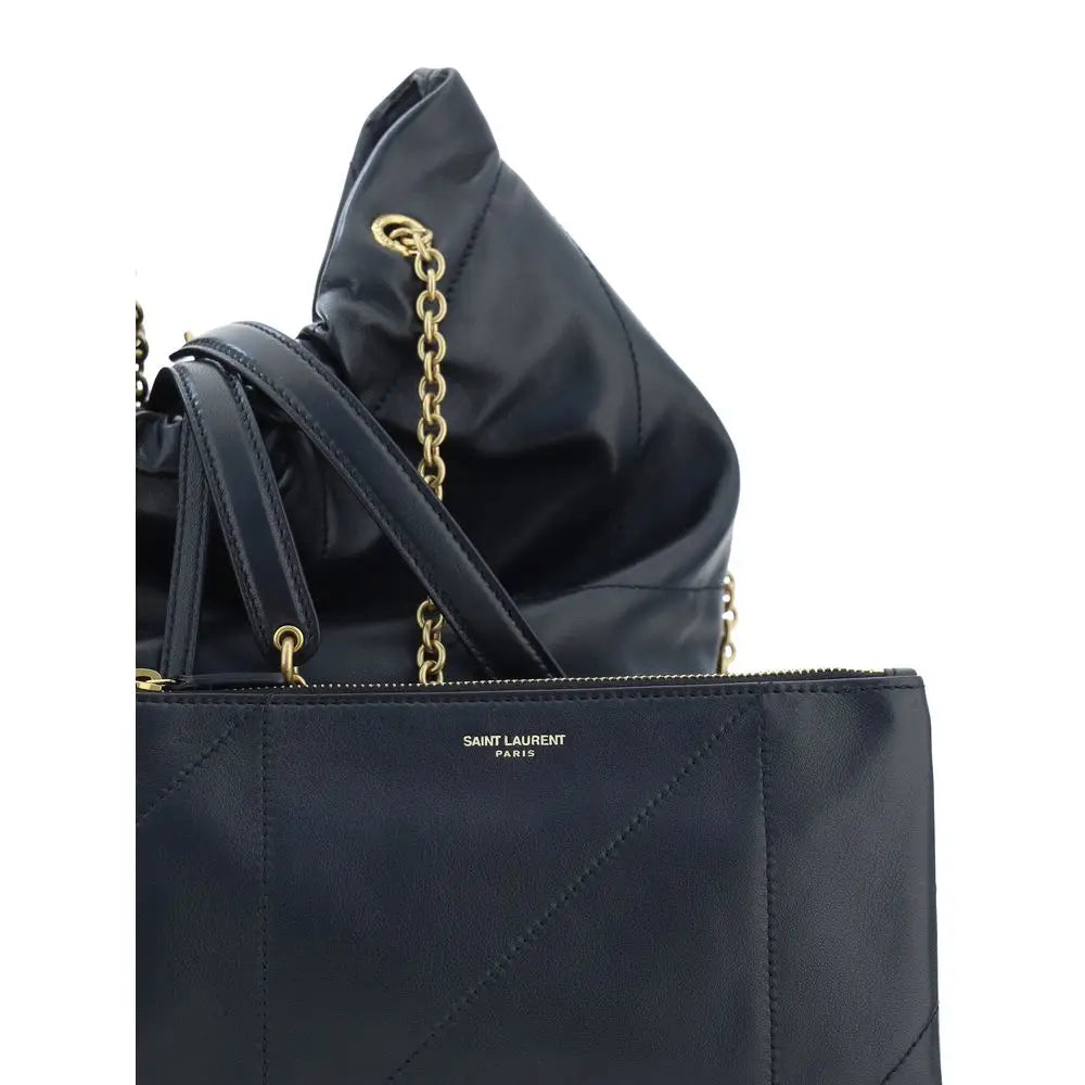 Saint laurent black lamb ovis aries shoulder bag with gold-tone chain and leather straps in black leather