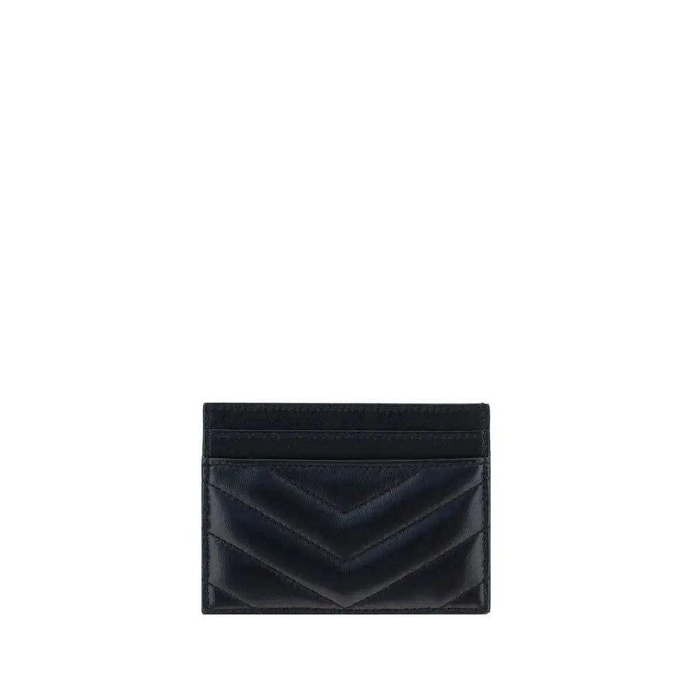 Porte-cartes noir en cuir matelassé saint laurent lamb ovis aries au design moderne et élégant