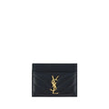 Porte-cartes saint laurent noir en cuir matelassé avec logo ysl doré modèle lamb ovis aries