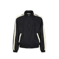 Veste bomber saint laurent noire en polyamide avec rayures verticales crème sur les manches et côté avec col montant