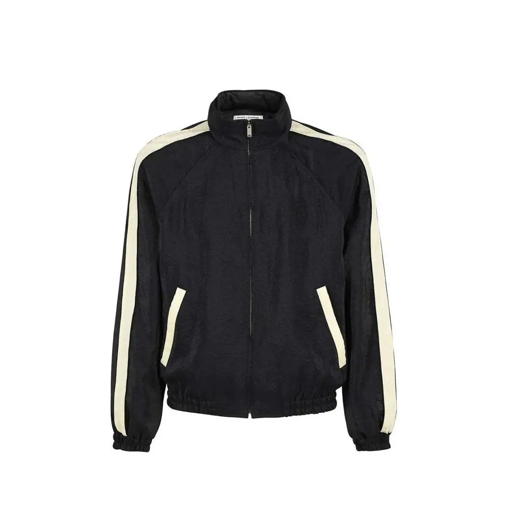 Veste bomber saint laurent noire en polyamide avec rayures verticales crème sur les manches et côté avec col montant