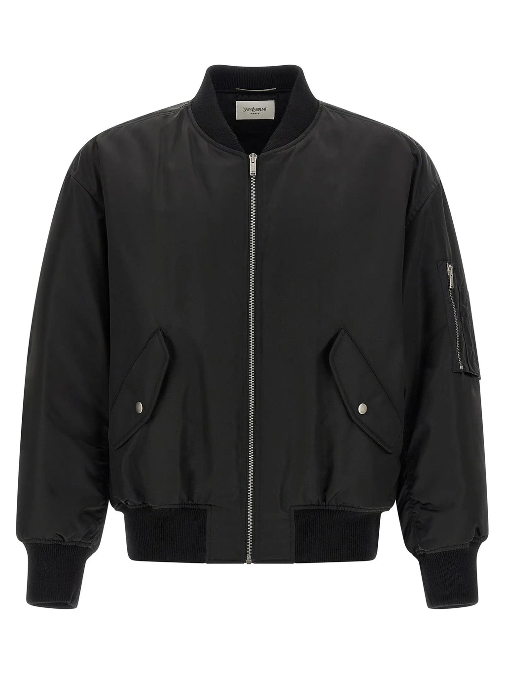 Veste bomber saint laurent noire en polyamide avec finition mate et fermetures éclair argentées élégantes