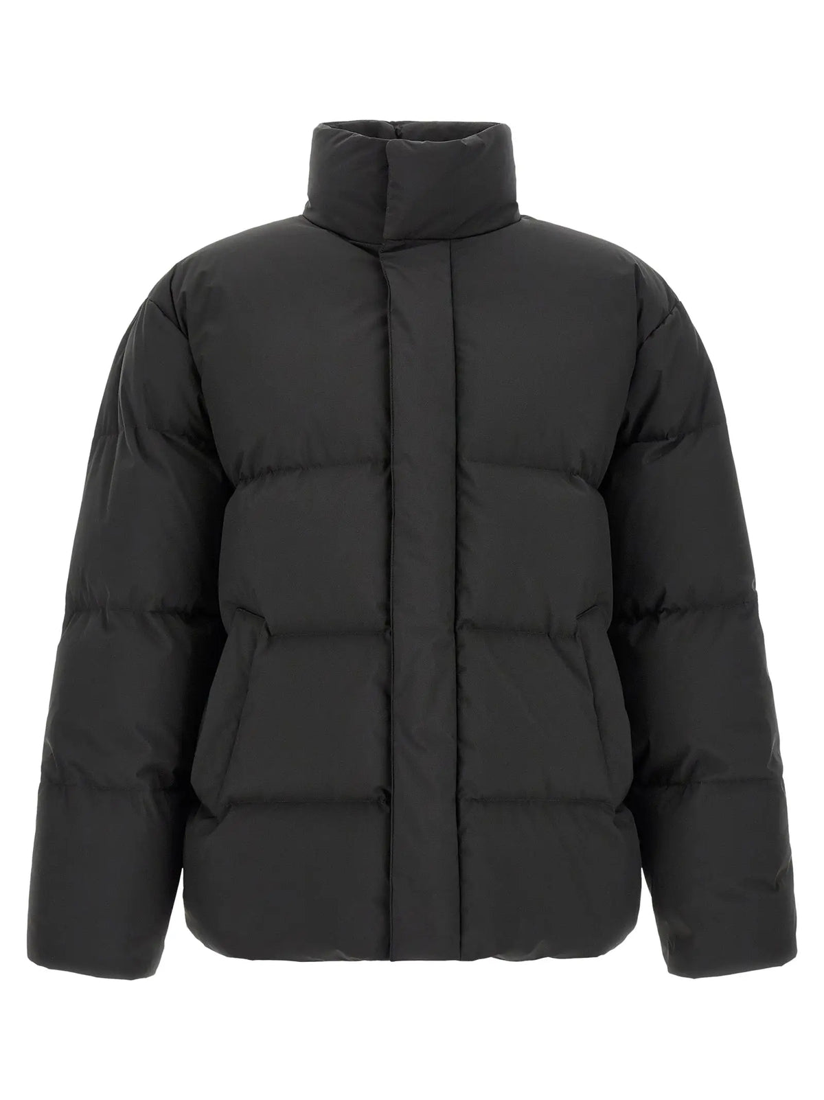 Veste longue saint laurent noire en polyester matelassée avec col montant et design en doudoune