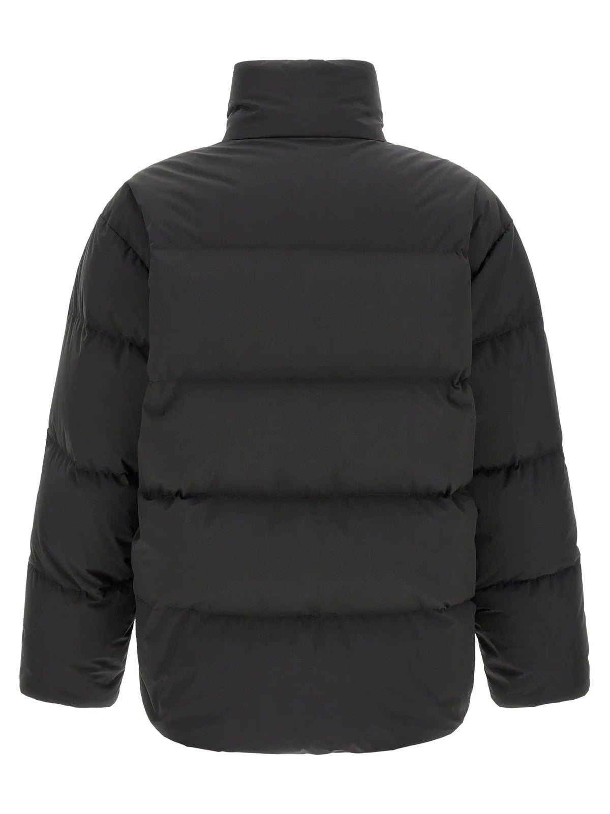 Veste longue saint laurent noire en polyester avec col montant et coutures horizontales style doudoune