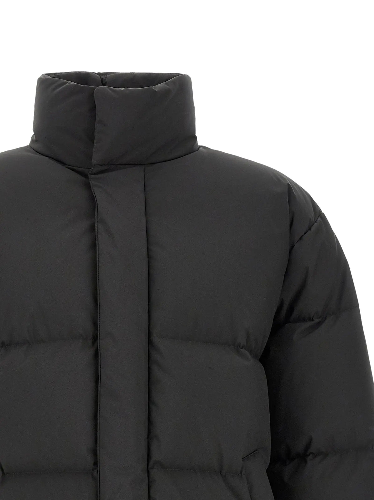 Veste longue noire en polyester saint laurent avec col montant et design matelassé style doudoune