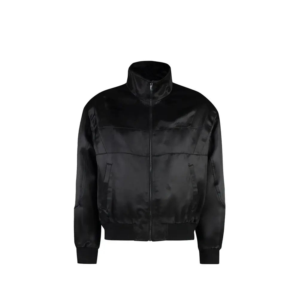 Veste noire en satin saint laurent bomber avec col montant et fermeture éclair avant