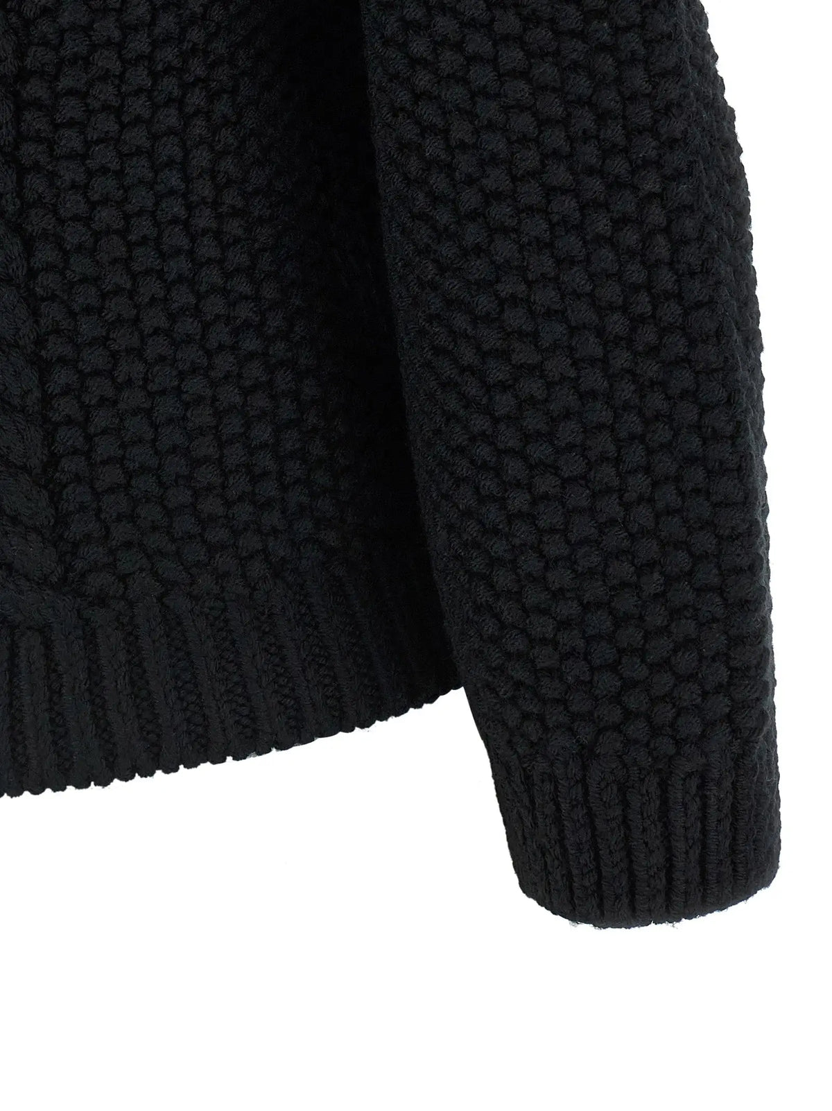 Manche texturée en laine noire avec poignet côtelé de cardigan saint laurent en laine