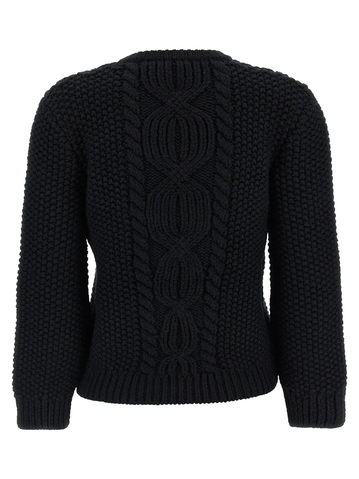 Cardigan saint laurent noir en laine avec dos côtelé texturé en maille torsadée