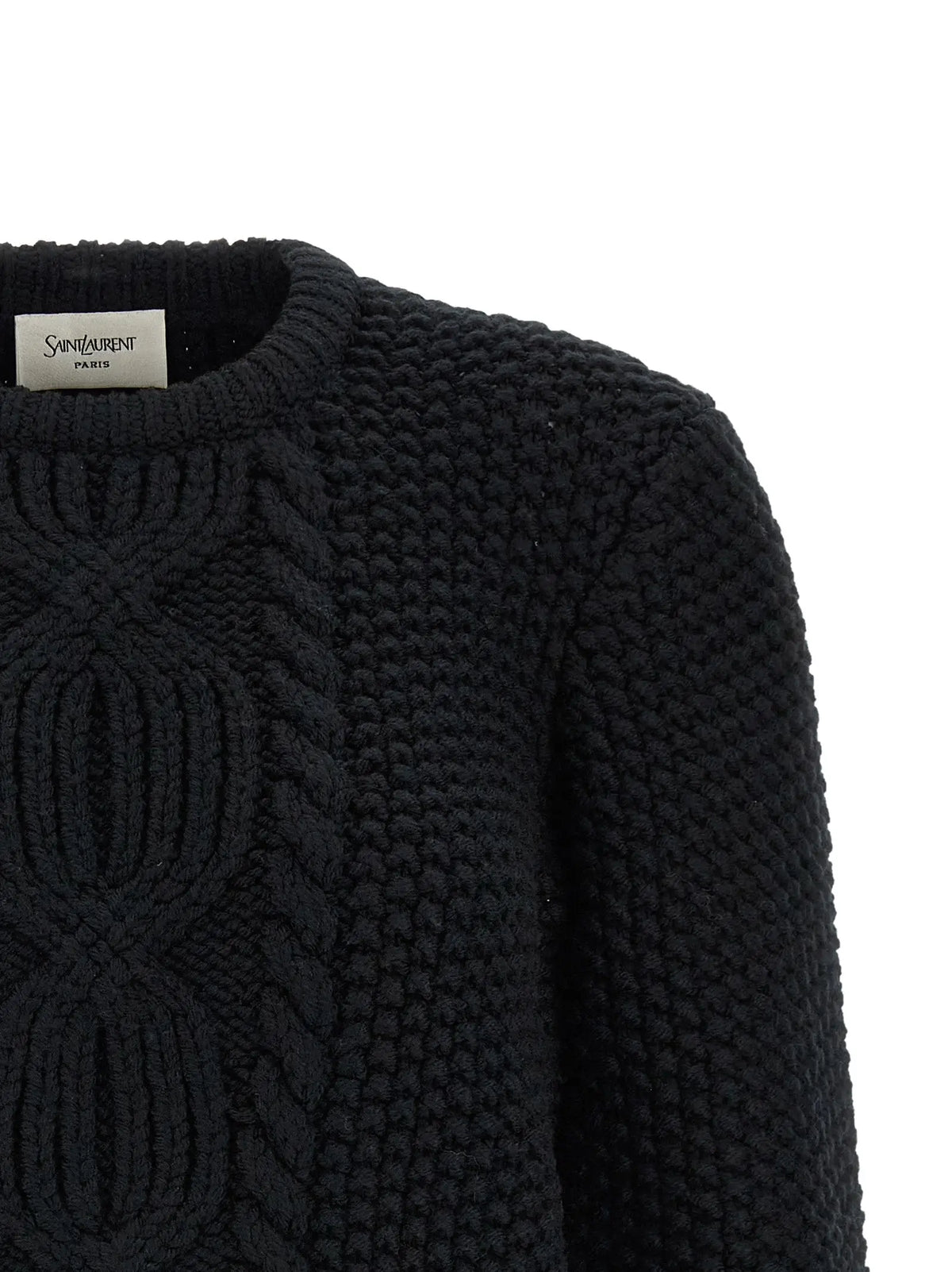 Saint Laurent cardigan en laine noir avec motif côtelé texturé et col rond classique