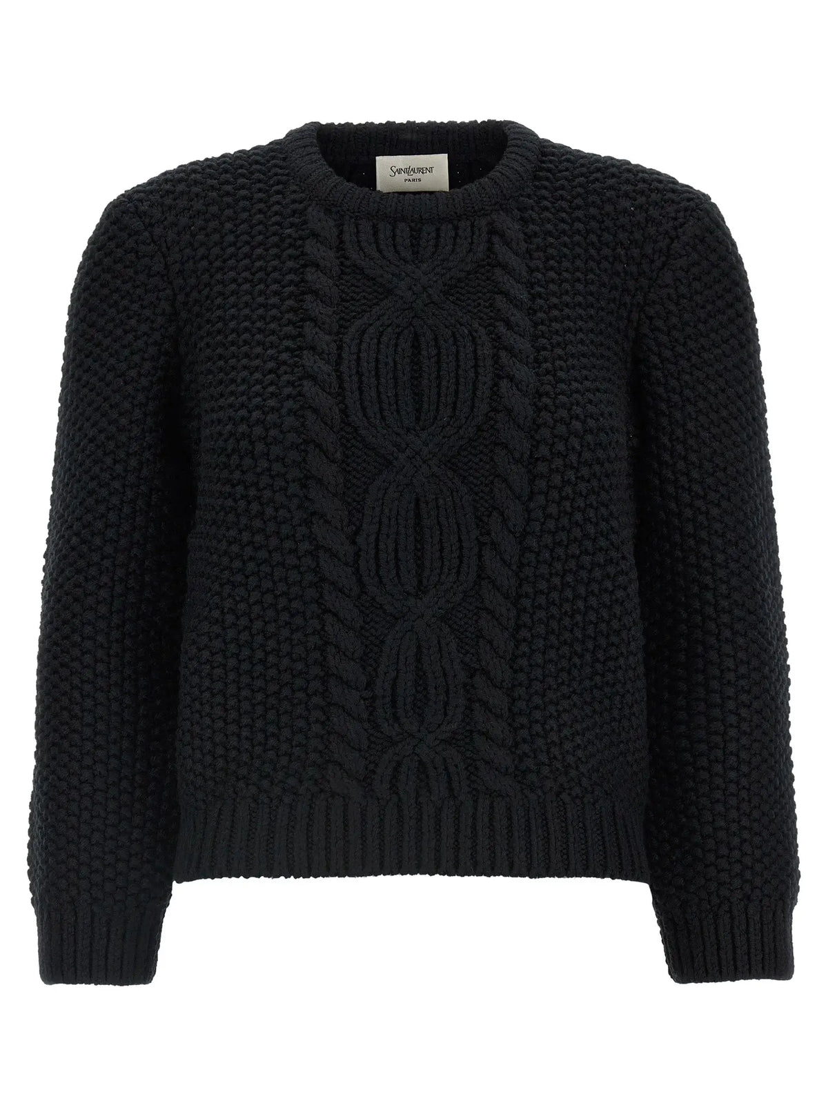 Cardigan en laine noir saint laurent avec corps côtelé texturé et motif torsadé complexe à l’avant