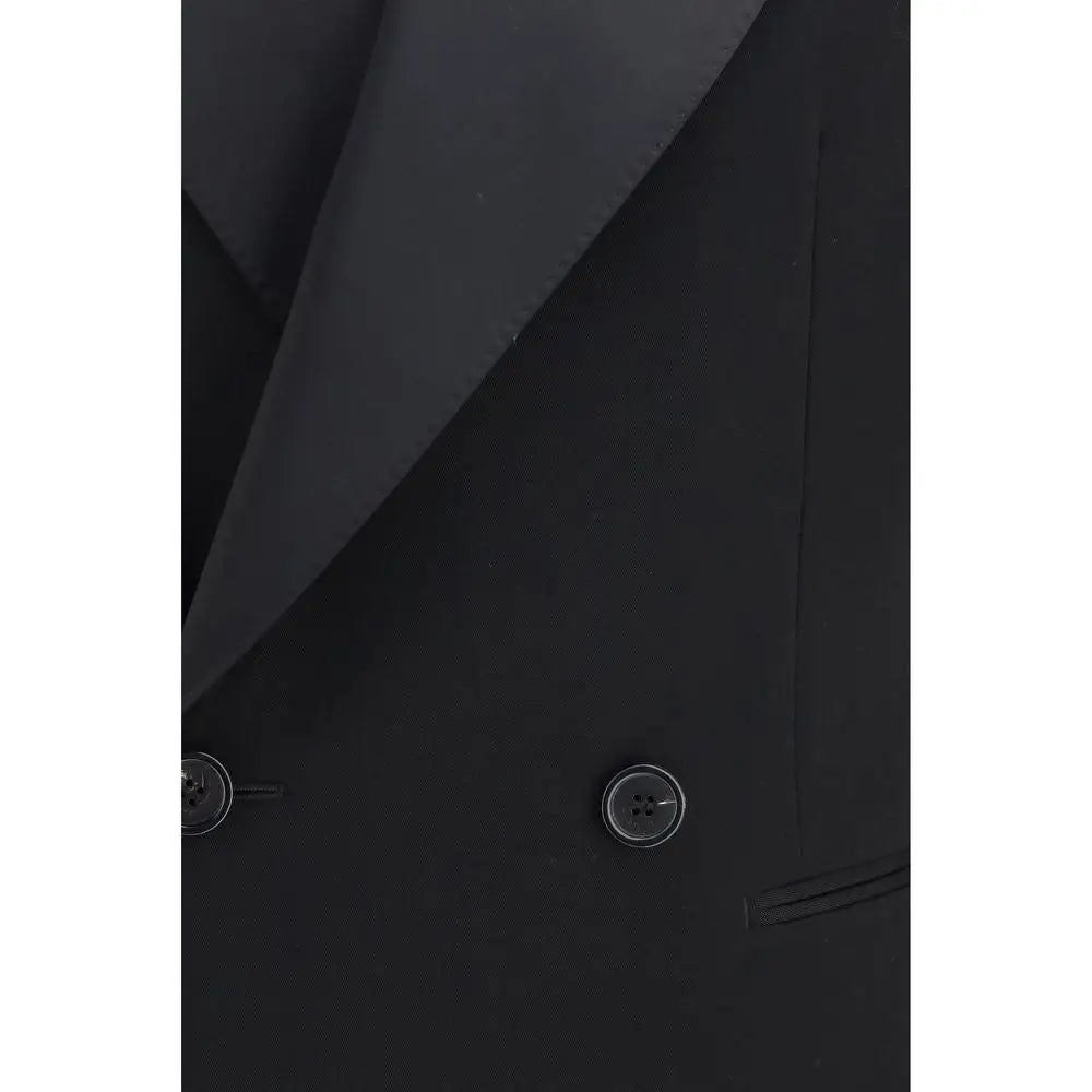 Veste en cuir saint laurent oves aries noire double boutonnage en laine avec tissu élégant et boutons assortis
