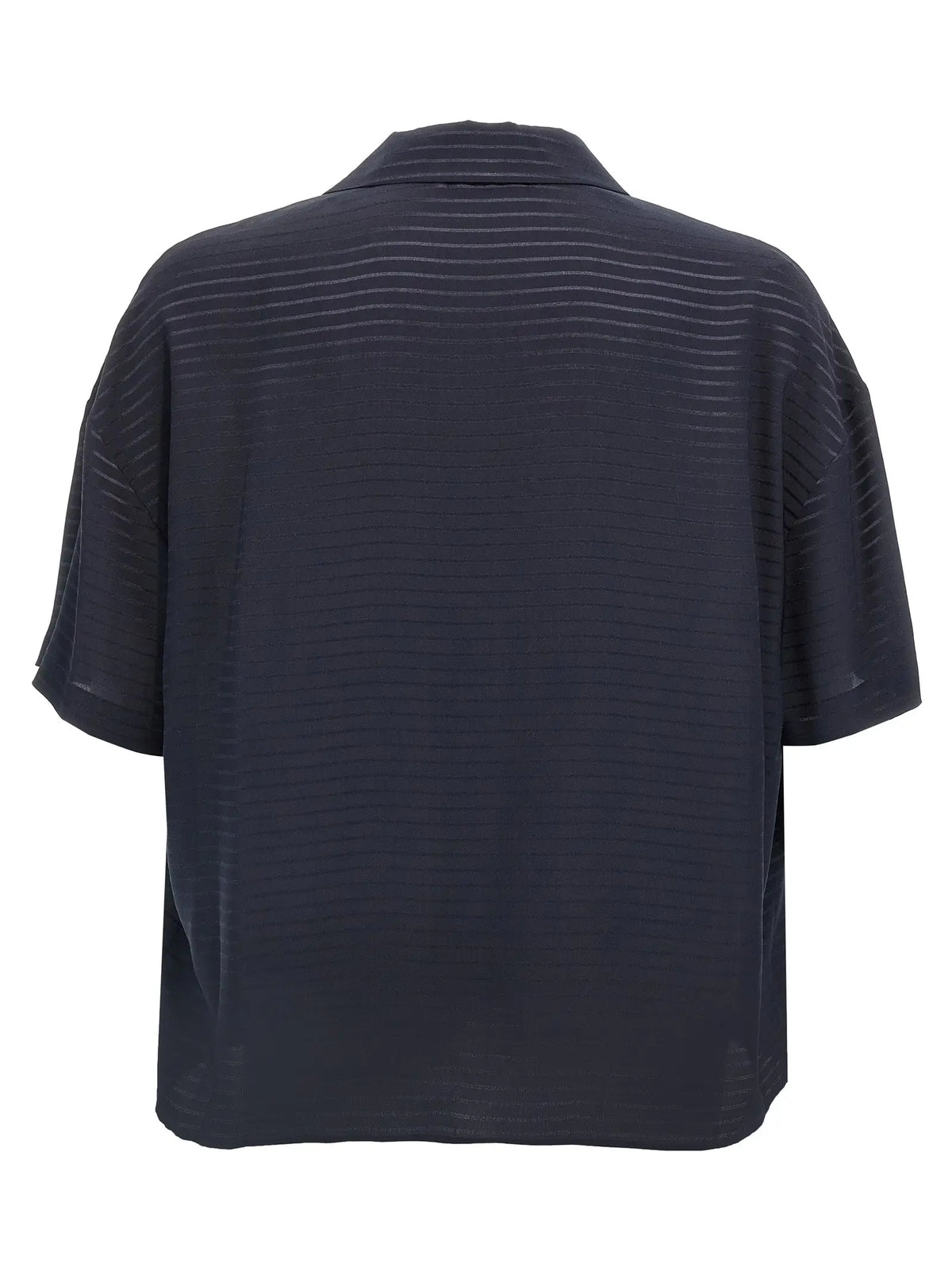 Chemise polo saint laurent en soie bleue marine avec texture côtelée horizontale subtile manches courtes