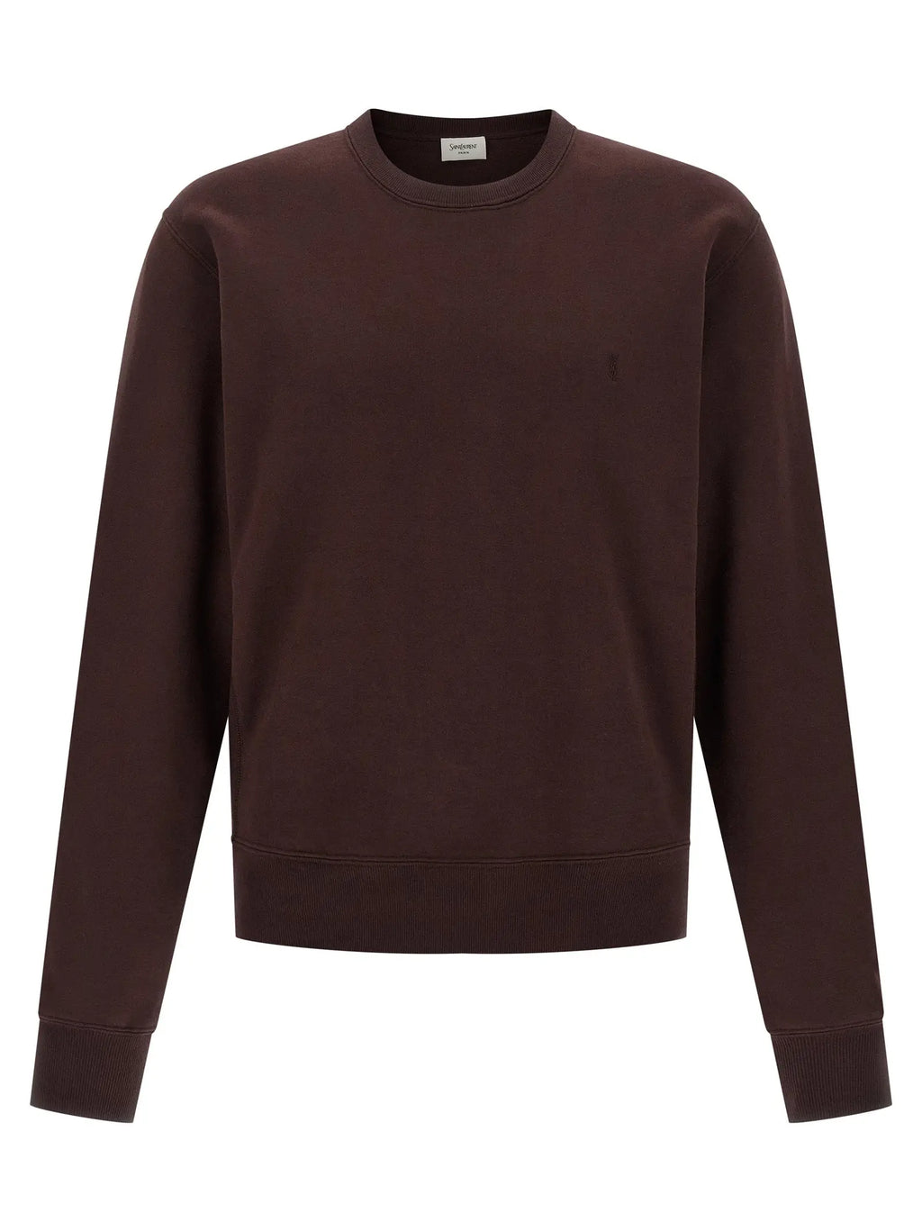 Sweatshirt saint laurent bordeaux en coton marron foncé avec col rond et bords côtelés minimaliste