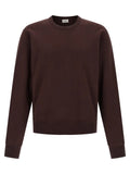 Sweatshirt saint laurent bordeaux en coton marron foncé avec col rond et bords côtelés minimaliste