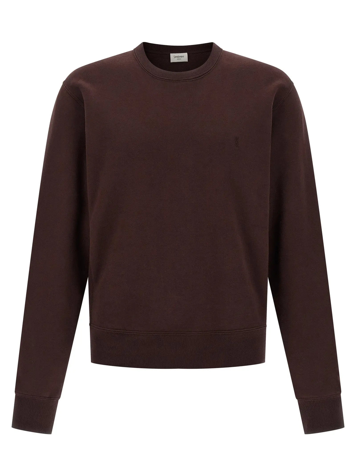 Sweatshirt saint laurent bordeaux en coton marron foncé avec col rond et bords côtelés minimaliste