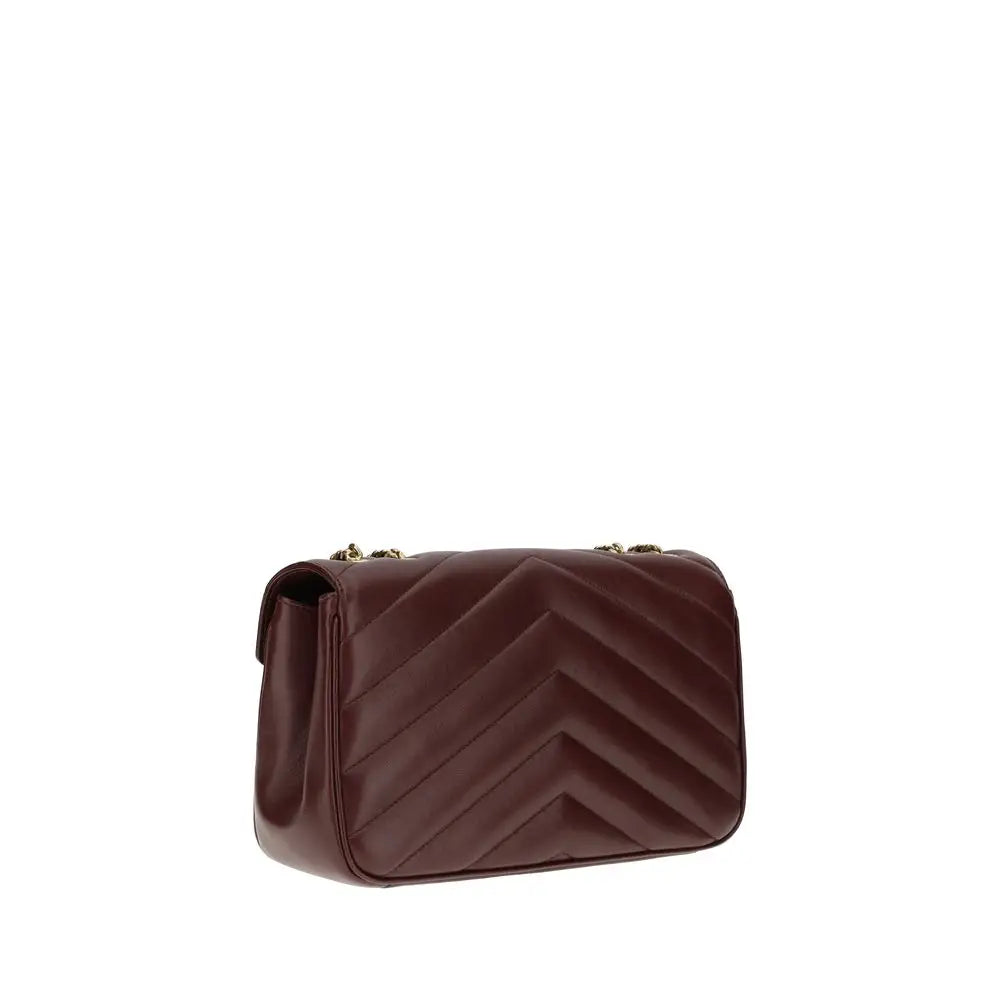 Sac épaule saint laurent bordeaux en cuir matelassé bordeaux avec motif chevron et ferrures dorées