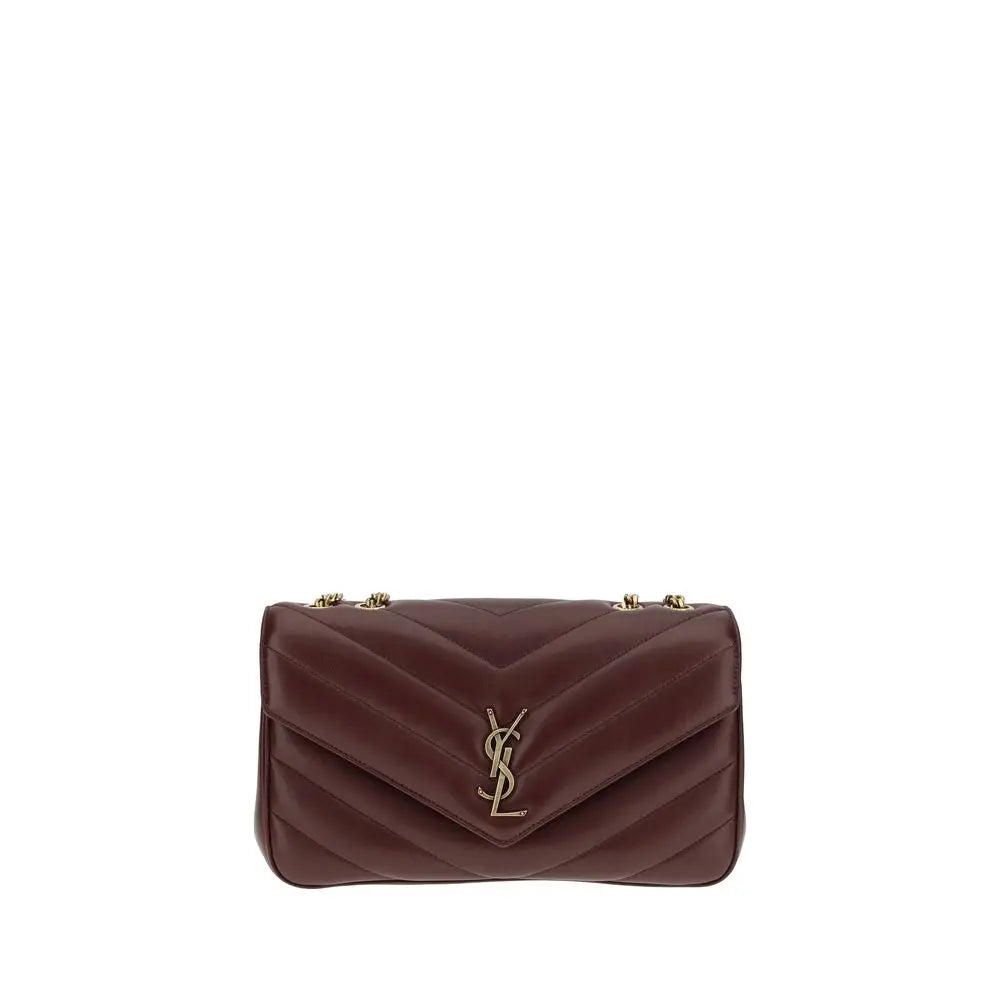 Sac bandoulière saint laurent bordeaux en cuir agneau matelassé avec logo ysl doré et chaîne en métal