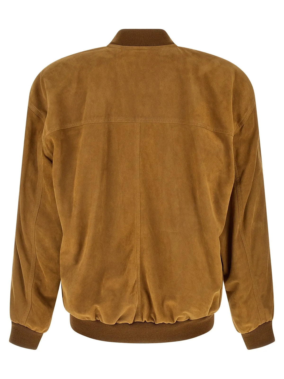 Veste bomber en daim marron saint laurent avec col côtelé poignets et ceinture en maille