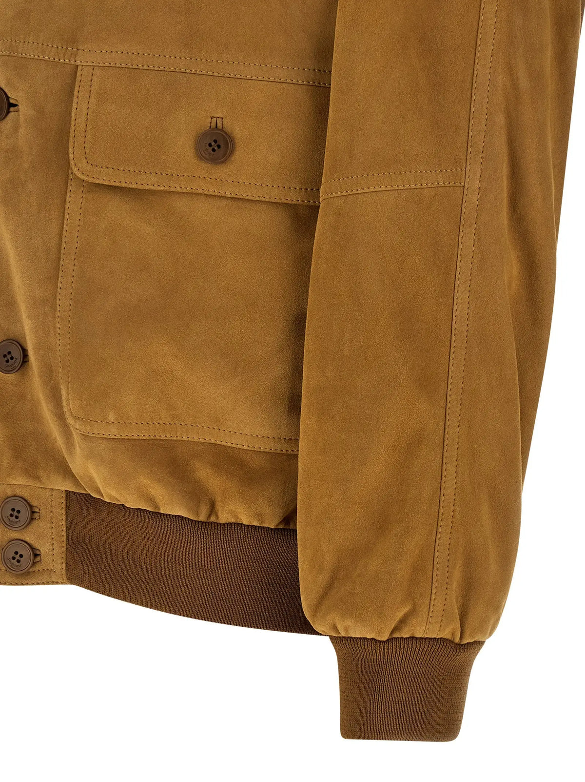 Veste bomber en daim tan avec fermetures boutons marron et poignets côtelés saint laurent en cuir dagneau marron