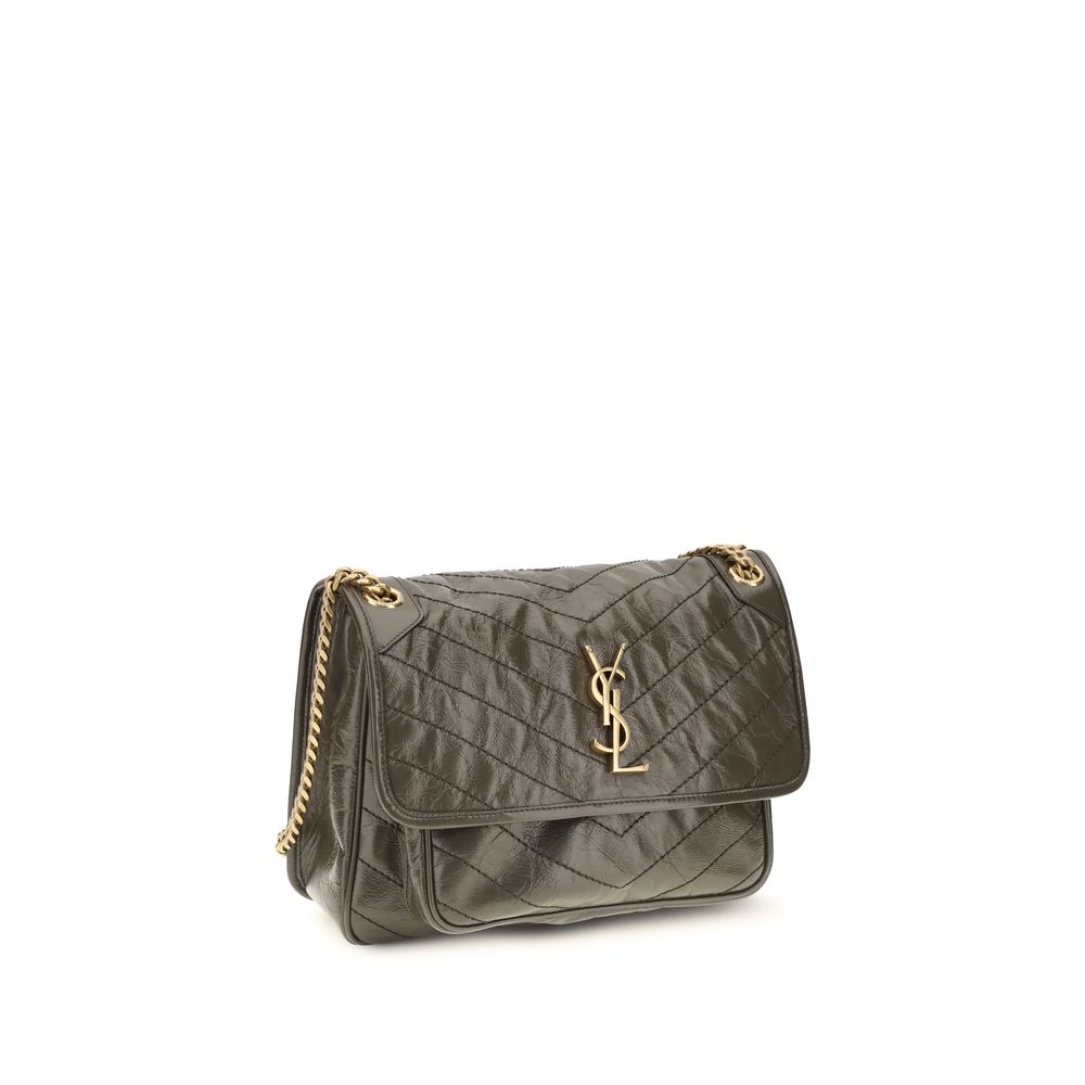 Sac à épaule bicolore en cuir de veau Saint Laurent Bos Taurus, élégant et sophistiqué, avec finition de haute qualité.