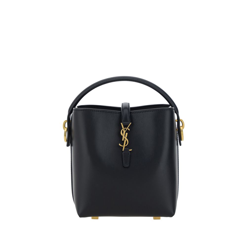 Sac à bandoulière en cuir de veau noir Saint Laurent Bos Taurus, avec détails élégants et finition sophistiquée.