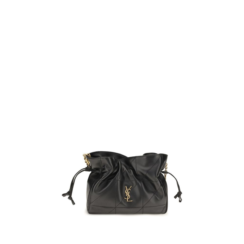Sac clutch Saint Laurent en cuir d'agneau noir Ovis Aries, avec finition élégante et détails sophistiqués.