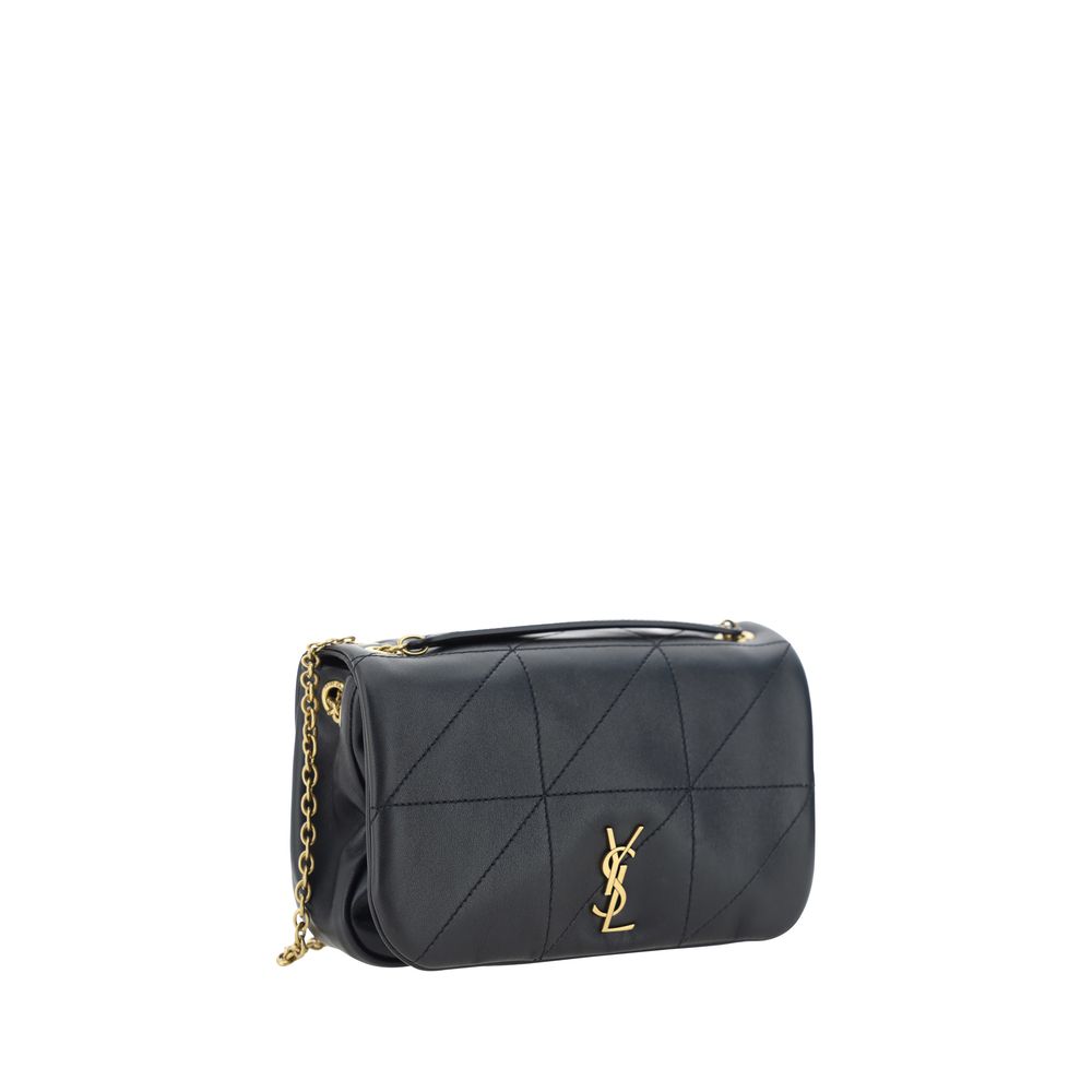 Sac à bandoulière noir en agneau de Saint Laurent, design élégant et sophistiqué, avec détails en cuir de haute qualité.