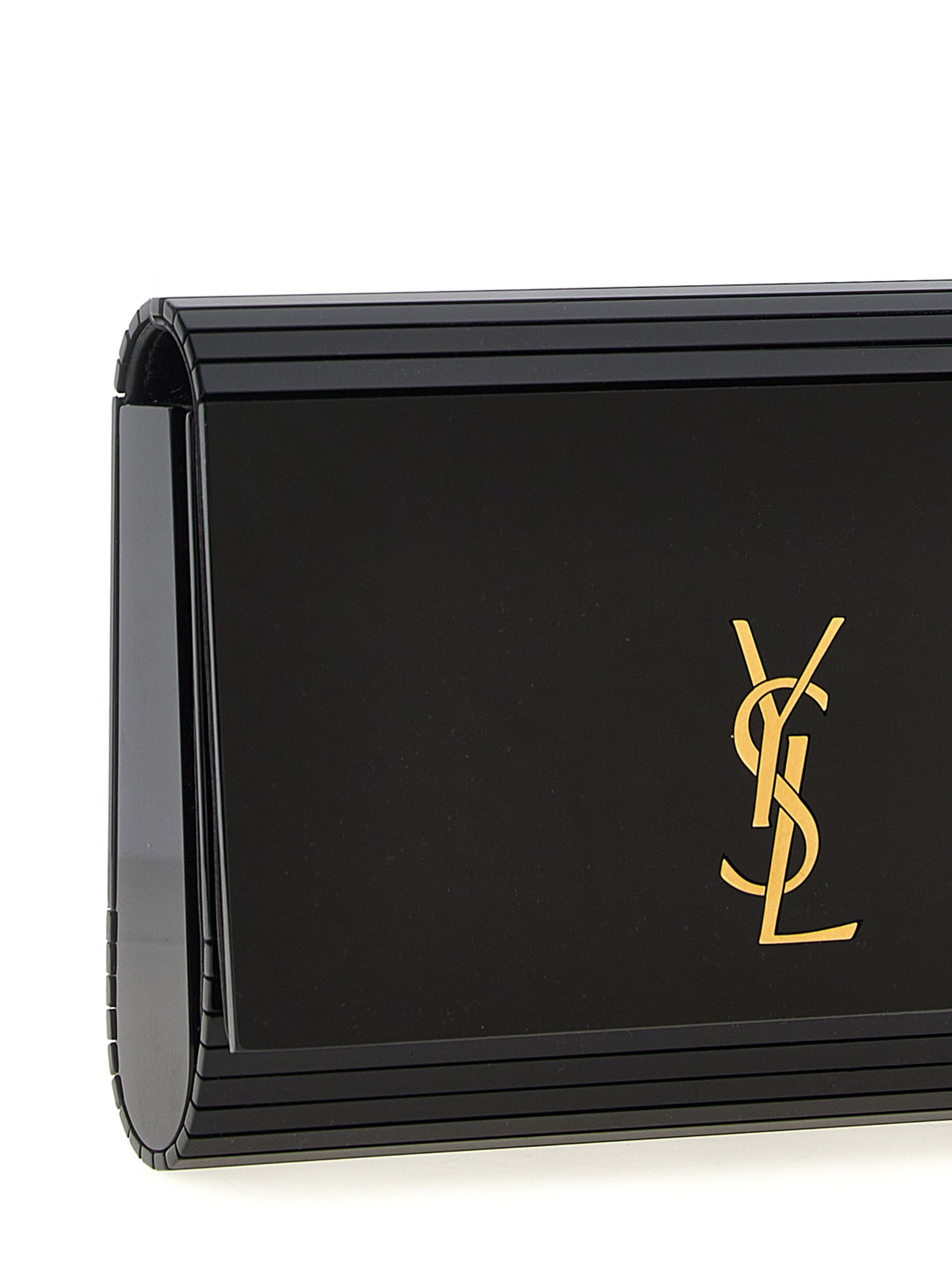 Sac à bandoulière Saint Laurent en plexiglas noir, avec détails élégants et finition sophistiquée.