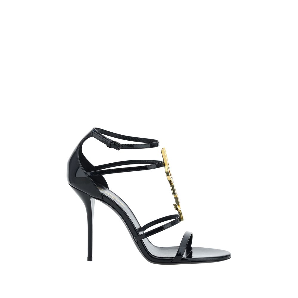 Sandales à talons stilettos Saint Laurent Bos Taurus en cuir de veau noir, élégantes et sophistiquées.