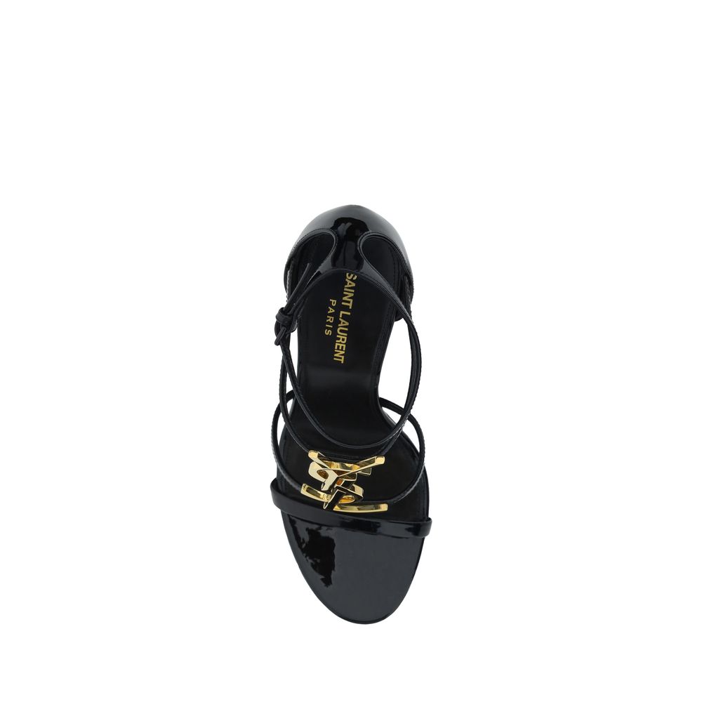 Sandales à talons stilettos en cuir de veau noir Saint Laurent Bos Taurus, élégantes et sophistiquées.