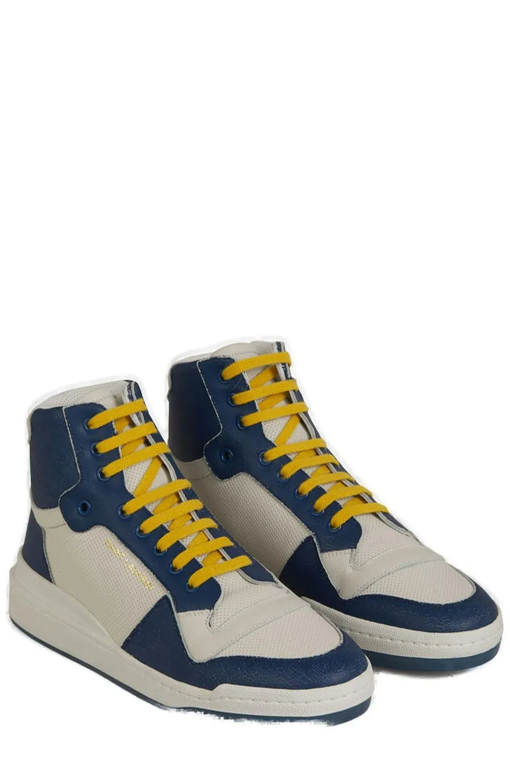 Chaussures sneakers Saint Laurent en cuir de veau bleu, mi-hauteur, avec lacets et design élégant pour homme.