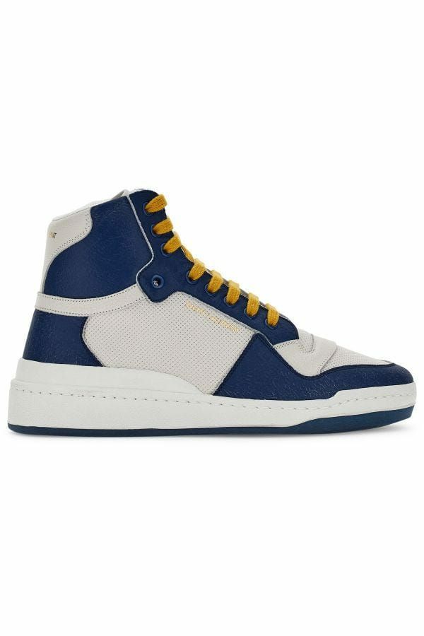 Chaussures Saint Laurent en cuir de veau bleu, baskets montantes mi-haut avec design élégant et moderne.