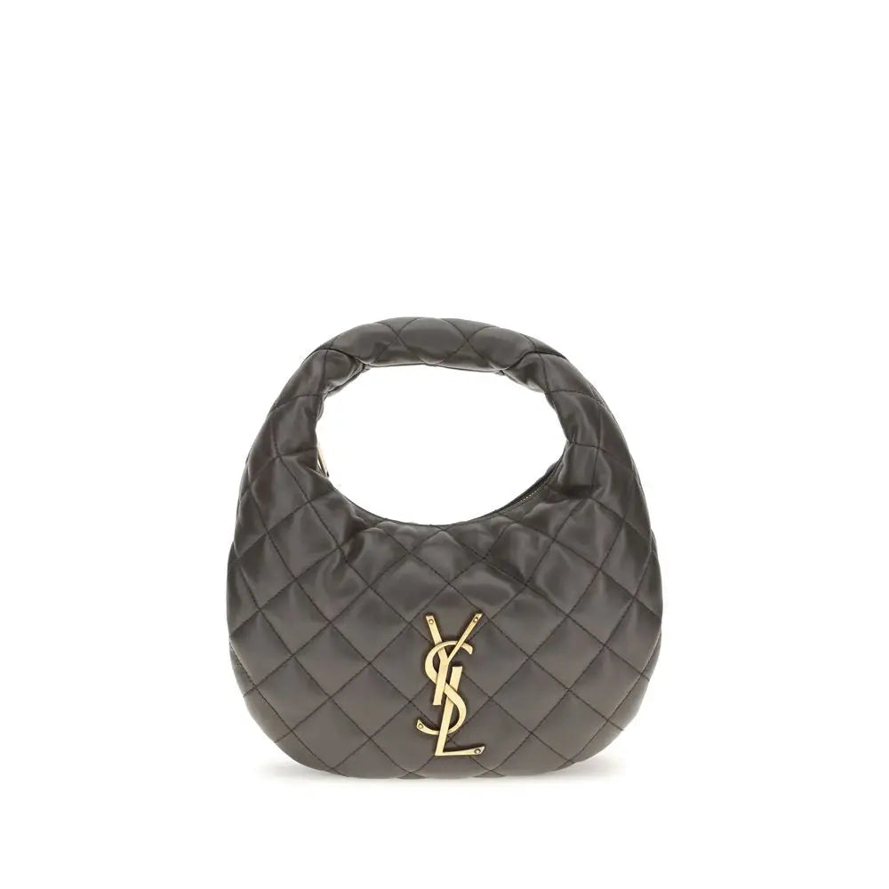 Sac à main saint laurent gris en cuir matelassé avec logo ysl doré en métal