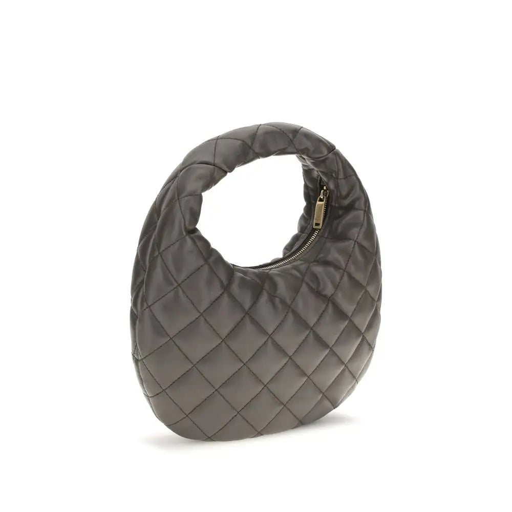 Sac hobo saint laurent gris en cuir dagneau matelassé avec poignée circulaire distinctive et fermeture éclair dorée