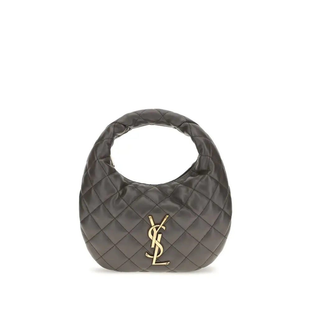 Sac hobo en cuir matelassé gris foncé saint laurent avec logo ysl doré en lamb ovis aries