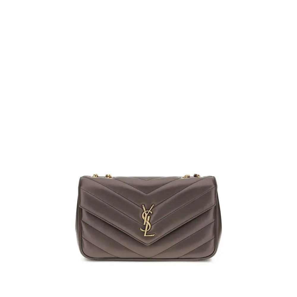 Sac d’épaule saint laurent gris en cuir d’agneau matelassé avec fermoir ysl doré élégant