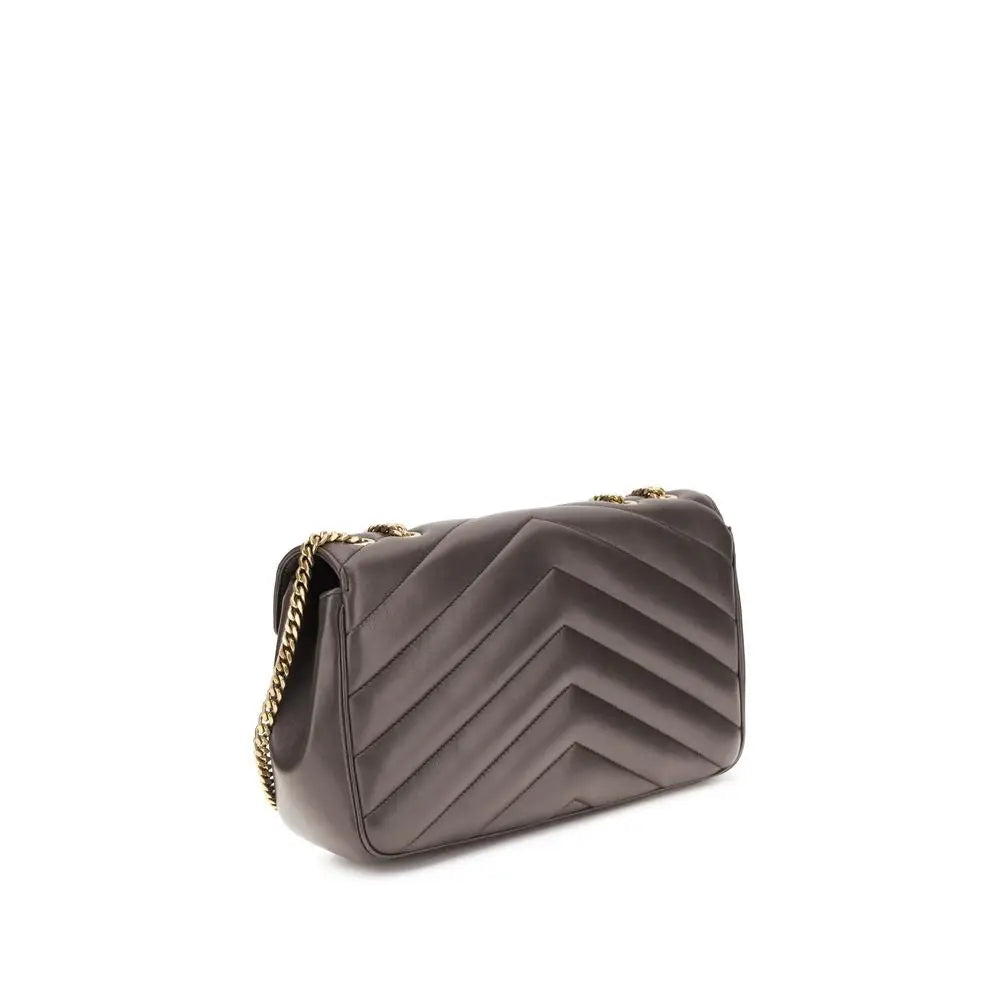 Sac à bandoulière saint laurent en cuir dagneau gris quilté avec chaîne dorée